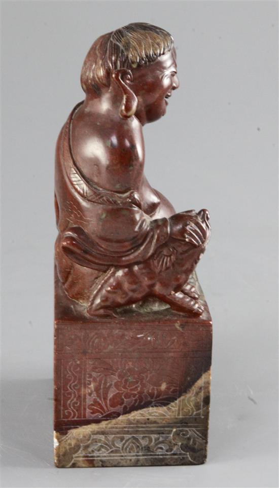 A good large Chinese soapstone seal, 19th century, height 17.3cm